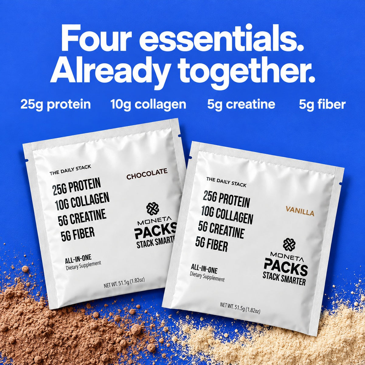 Four daily essentials: protein, collagen, creatine and fiber