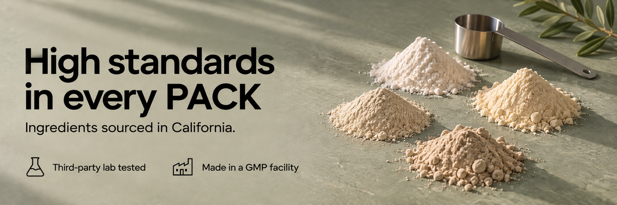 High standards in every PACK. Ingredients sourced in California. Third-party lab tested. Made in a GMP facility.